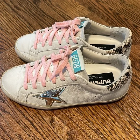 Golden Goose White Sneakers with Pink Laces